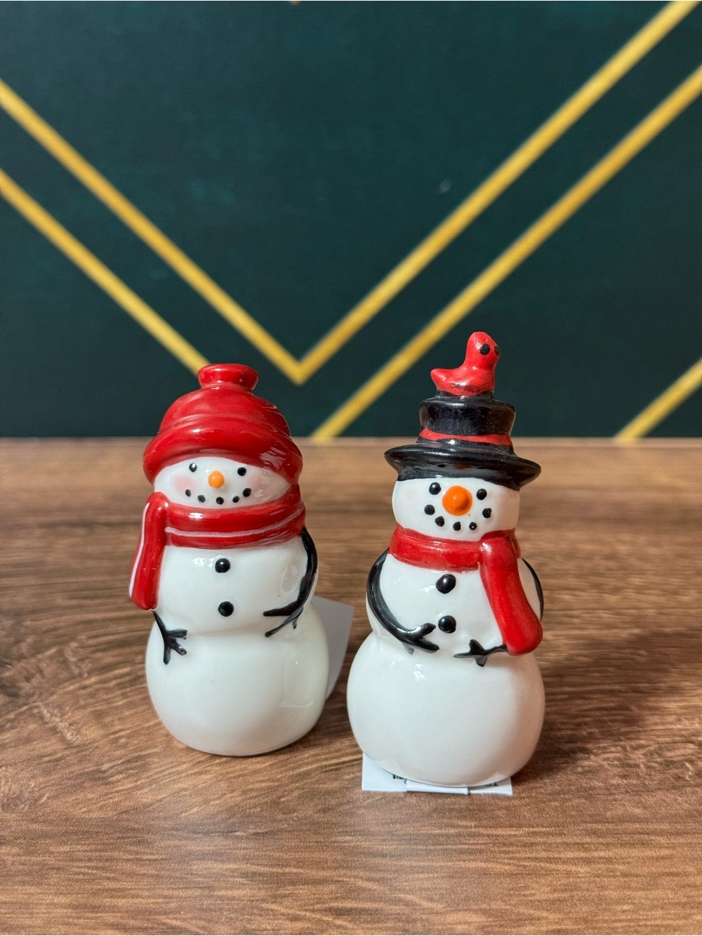 Holiday Snowman Salt and Pepper Shaker Set - Red Scarf